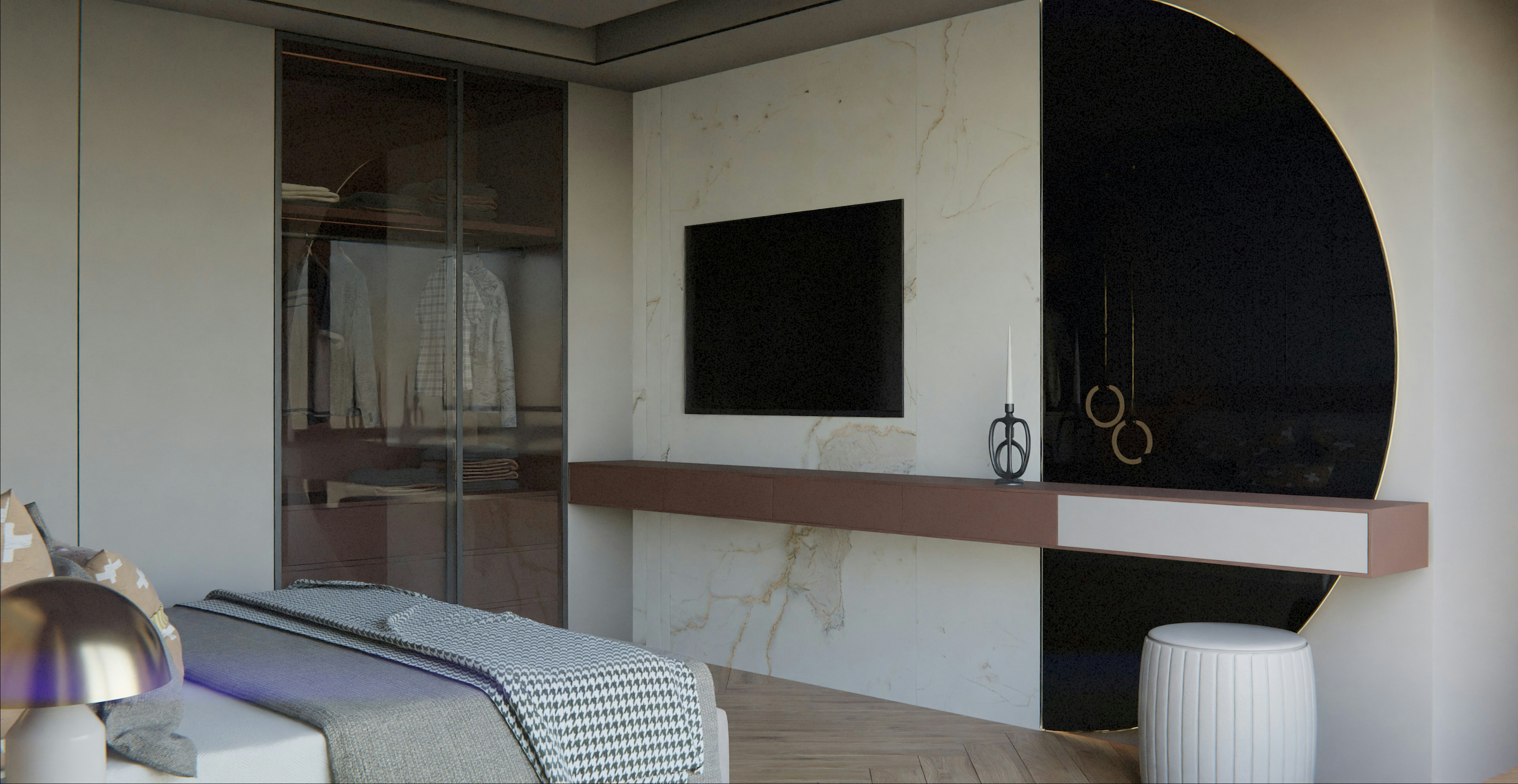 A calm fitted bedroom interior